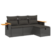 Set Divani da Giardino 4 pz | Set Salotto da Giardino con Cuscini Nero in Polyrattan