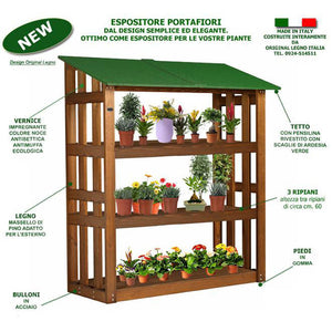 ESPOSITORE PORTAFIORI PORTAPIANTE IN LEGNO CON 3 SCAFFALI L.180 x P.70 x H.180 100% FABBRICATO IN ITALIA - ORIGINAL LEGNO ITALIA