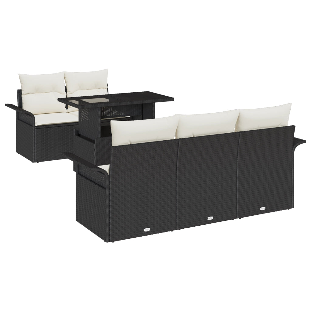 Set Divano Giardino 6 Pezzi con Cuscini Nero Polyrattan