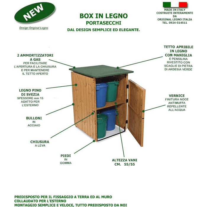 BOX PORTA SECCHI IN LEGNO L.74 x P.86 x H.116 100% MADE IN ITALY