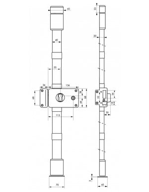Serratura da applicare Horga con quadro maniglia per porta esterna, sinistra, 3 punti, asse 55mm, marrone - THIRARD
