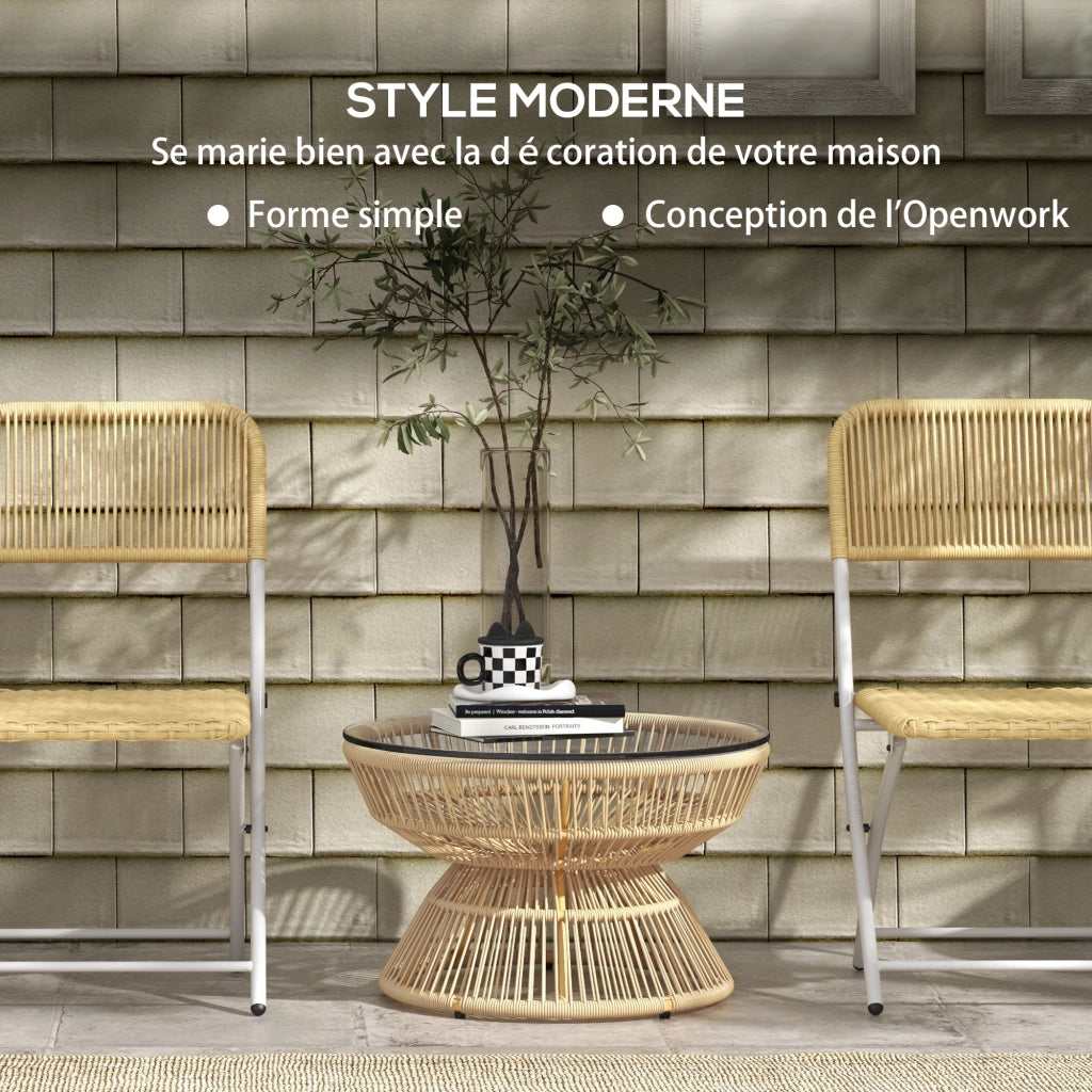 Tavolino da giardino rotondo ¨C Zephmum ¨C Poly rattan, vetro temperato, ?60x37 cm