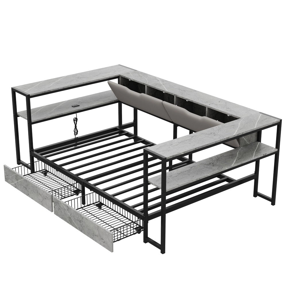 Letto Singolo Imbottito con 2 Cassetti e Rete a Doghe in Metallo ¨C Xylo ¨C 90x200, Grigio Cemento