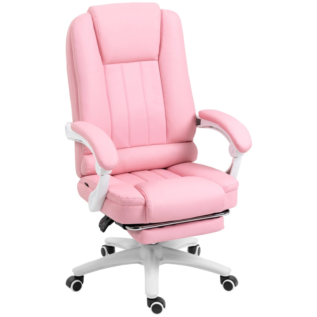 Sedia da ufficio girevole con schienale reclinabile, poggiapiedi e altezza regolabile in similpelle rosa per casa