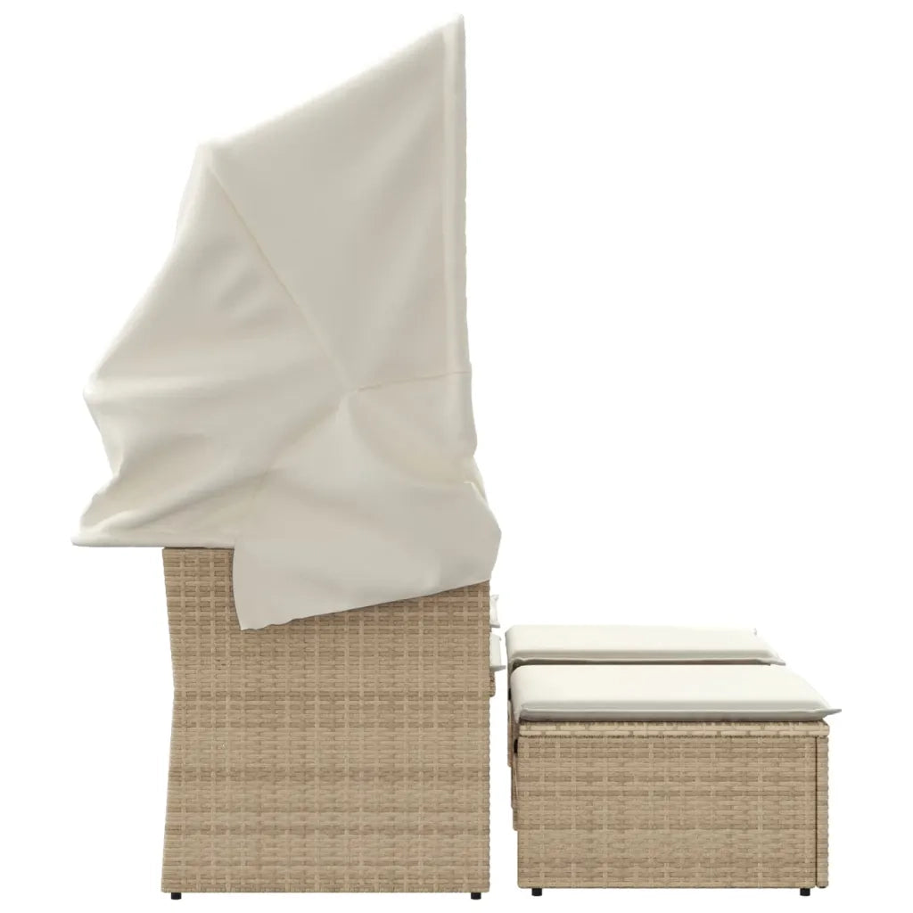 Divano Giardino 2 Posti Baldacchino e Sgabelli Beige Polyrattan 365802