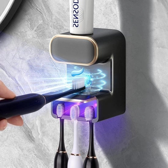 Elettrodispensatore di dentifricio per bagno, fissato con viti, impermeabile e stoffa, adatto a bambini e adulti, colore nero