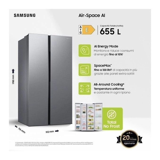 Samsung RS62DG5003S9 frigorifero side-by-side Libera installazione 655 L E Acciaio inossidabile