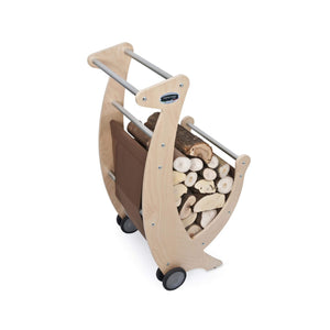 CARRELLO PORTALEGNA E LEGNAIA IN LEGNO CON TELO MARRONE CON RUOTE RIVESTITE IN GOMMA L.50 x P.50 x H.100 100% FABBRICATO IN ITALIA