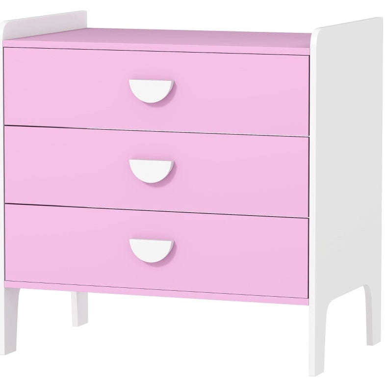 Cassettiera per bambini rosa e bianca con 3 cassetti