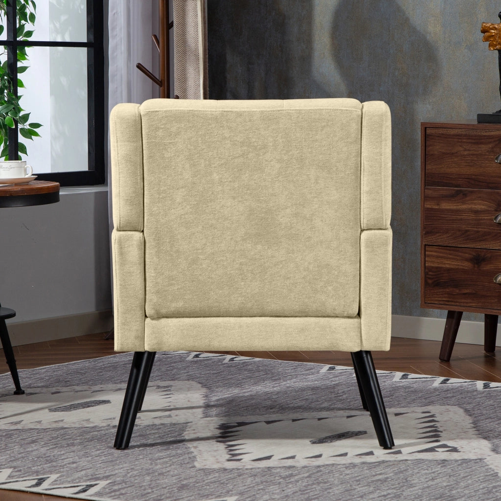 POLTRONA Imbottita in lino beige con gambe in legno massello
