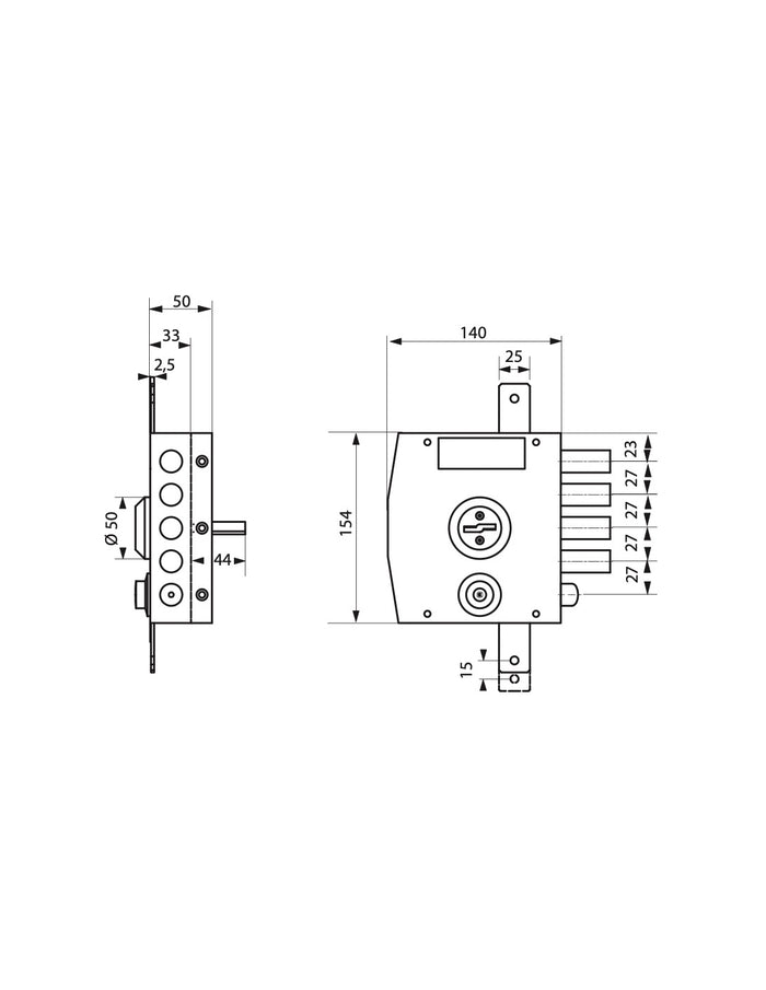 Serratura triplice 3 punti doppia mappa, da applicare, acciaio, 154x140 mm, destra, 3 chiavi - THIRARD