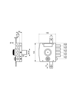 Serratura triplice 3 punti con pomolo, da applicare, acciaio, 154x140 mm, destra, 5 chiavi - THIRARD
