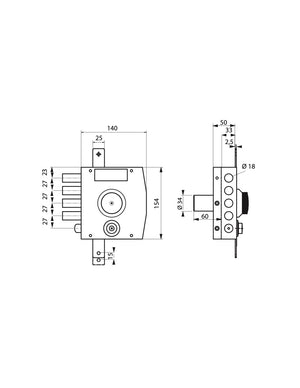 Serratura triplice 3 punti con pomolo, da applicare, acciaio, 154x140 mm, sinistra, 5 chiavi - THIRARD