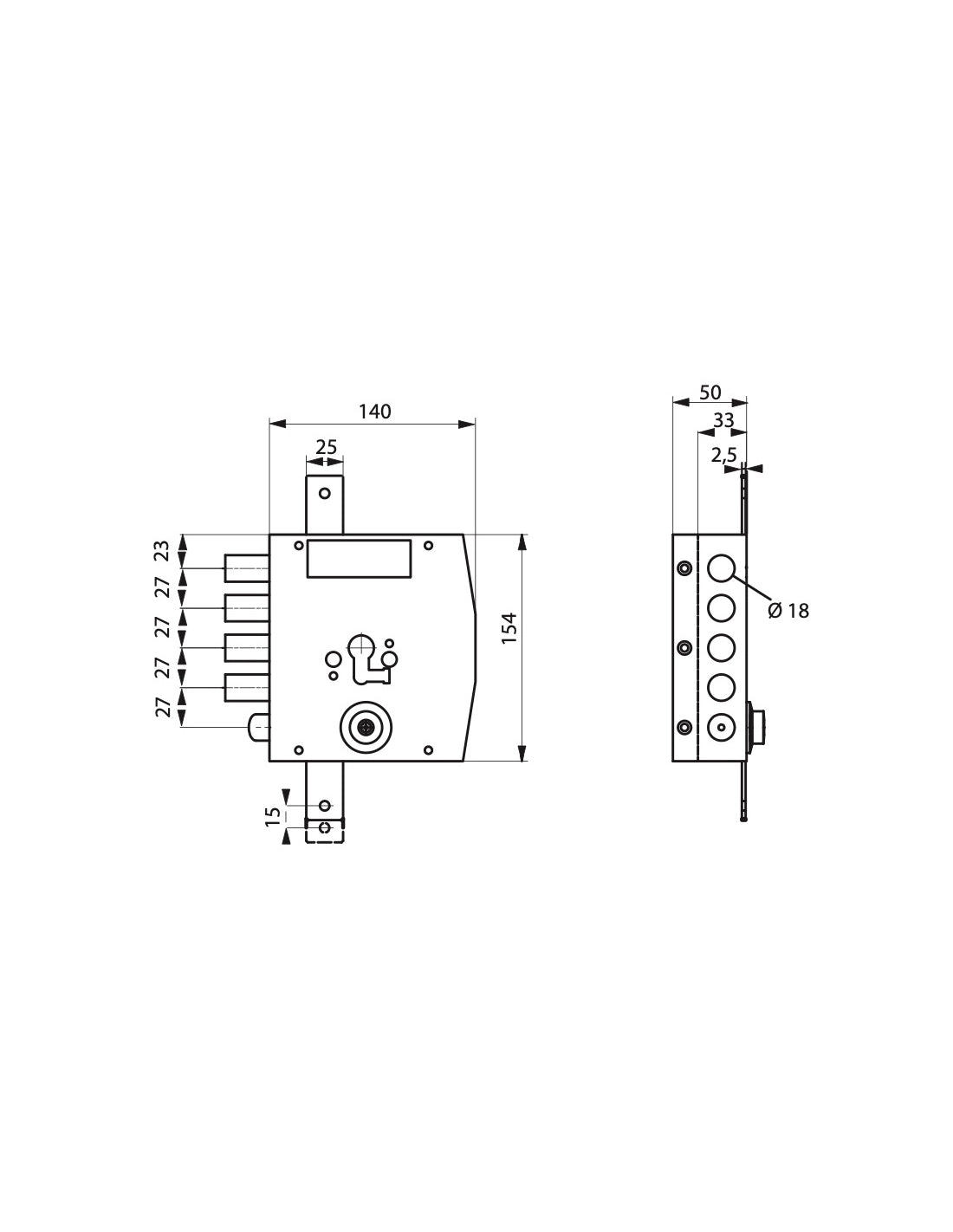 Serratura triplice 3 punti per cilindro europeo, da applicare, acciaio, 154x140 mm, sinistra, 5 chiavi - THIRARD