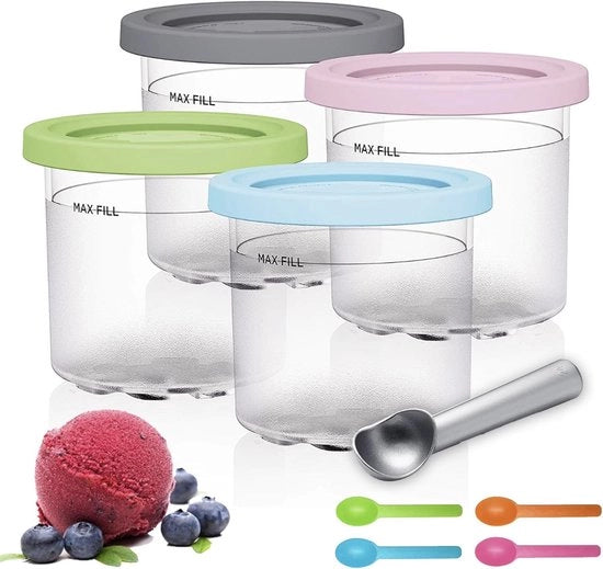 Contenitore di riserva per pinte Ninja Creami Deluxe, 4 pezzi di sostituzione per pinte e coperchi Ninja Creami Deluxe, supporto per i pollici per ghiaccio e accessori per tubi per serie NC301 NC300 NC299AMZ, BPA-free 400 ml