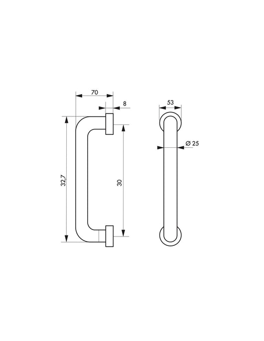 Coppia di maniglie in acciaio inox d 25 per porta a battente l 325 mm - THIRARD