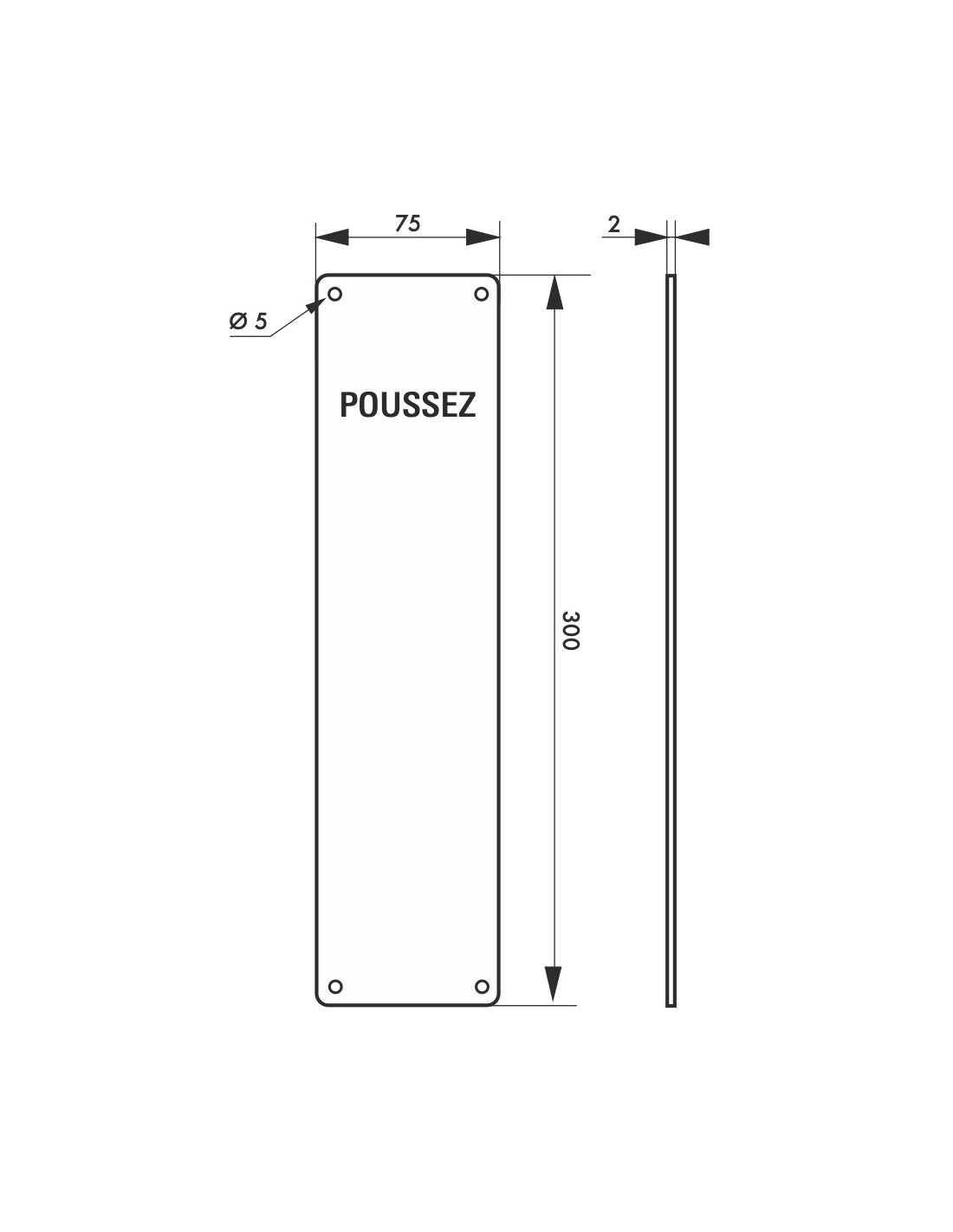 Piastra "Poussez" 300mm, acciaio inossidabile 304 - THIRARD