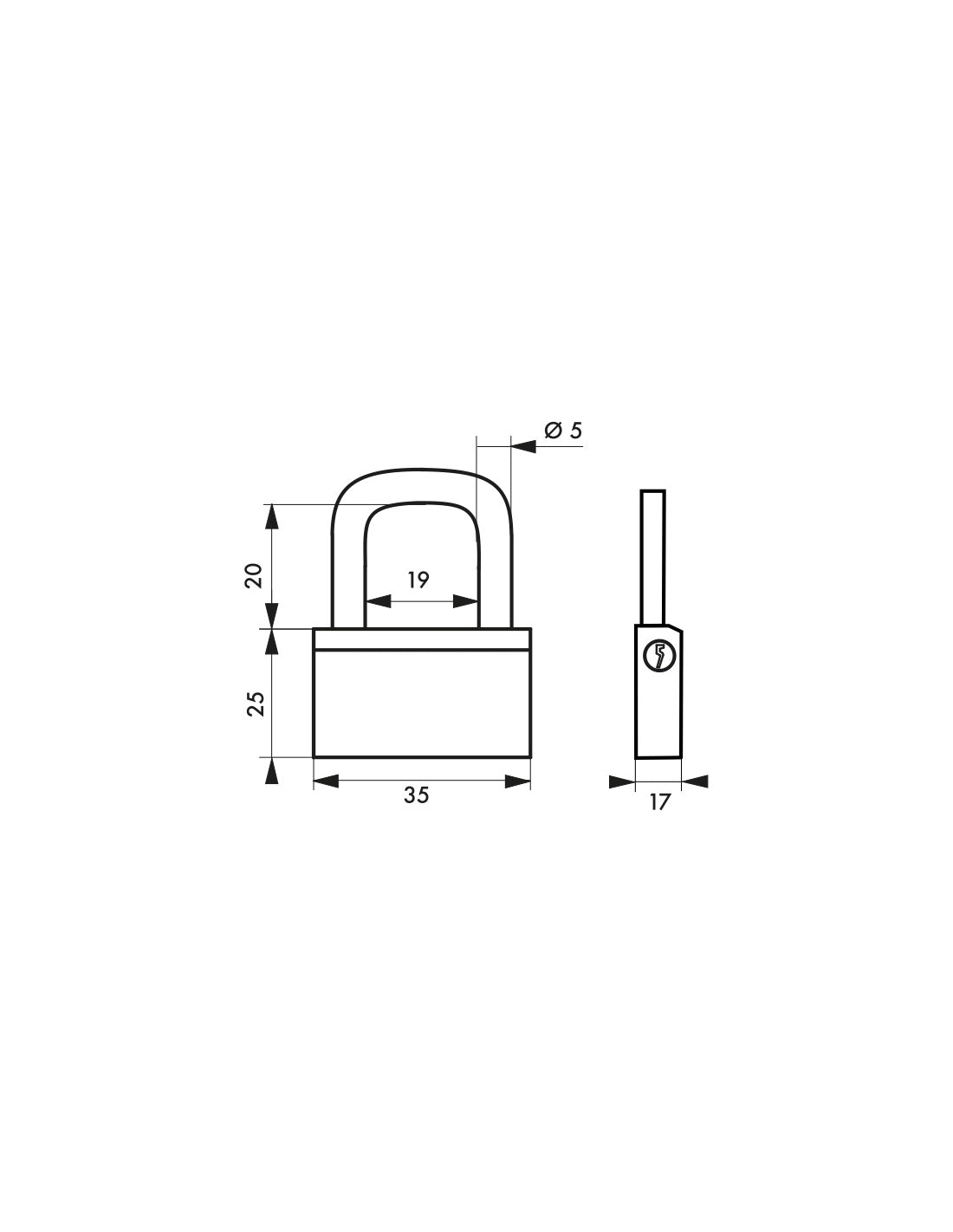 Lucchetto Ottone Nautic 35mm, 3 chiavi, anticorrosione, waterproof, uso esterno arco ottone - THIRARD