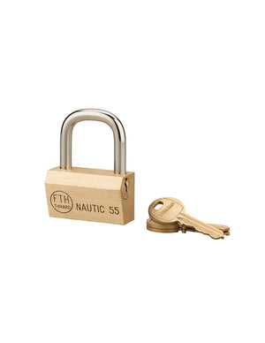 Lucchetto Ottone Nautic 55mm, 3 chiavi, anticorrosione, waterproof, arco acciaio temprato - THIRARD