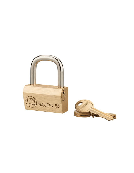 Lucchetto Ottone Nautic 55mm, 3 chiavi, anticorrosione, waterproof, arco acciaio temprato - THIRARD