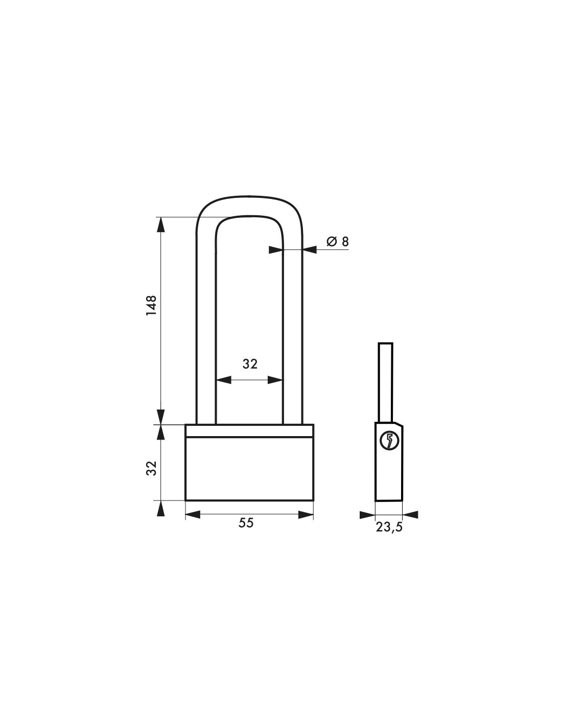 Lucchetto Ottone Nautic 55mm, 3 chiavi, anticorrosione, waterproof, uso esterno arco alto 148mm in ottone - THIRARD