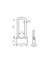 Lucchetto Ottone Nautic 55mm, 3 chiavi, anticorrosione, waterproof, uso esterno arco alto 148mm in ottone - THIRARD