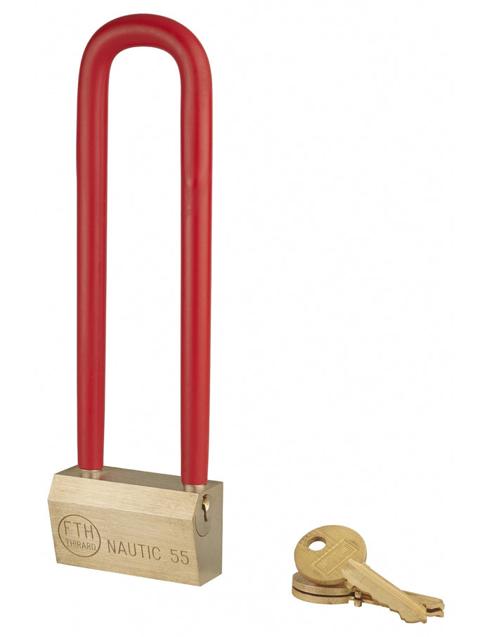 Lucchetto Ottone Nautic 55mm, 3 chiavi, anticorrosione, waterproof, uso esterno arco alto 148mm in acciaio  - THIRARD