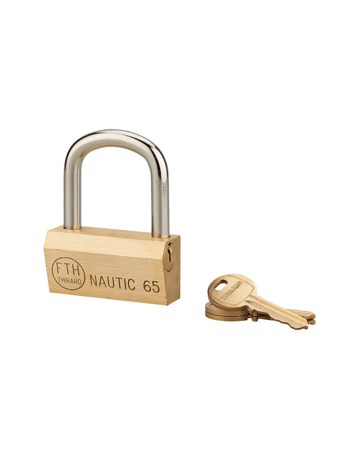 Lucchetto Ottone Nautic 65mm, 3 chiavi, anticorrosione, waterproof, arco acciaio temprato - THIRARD