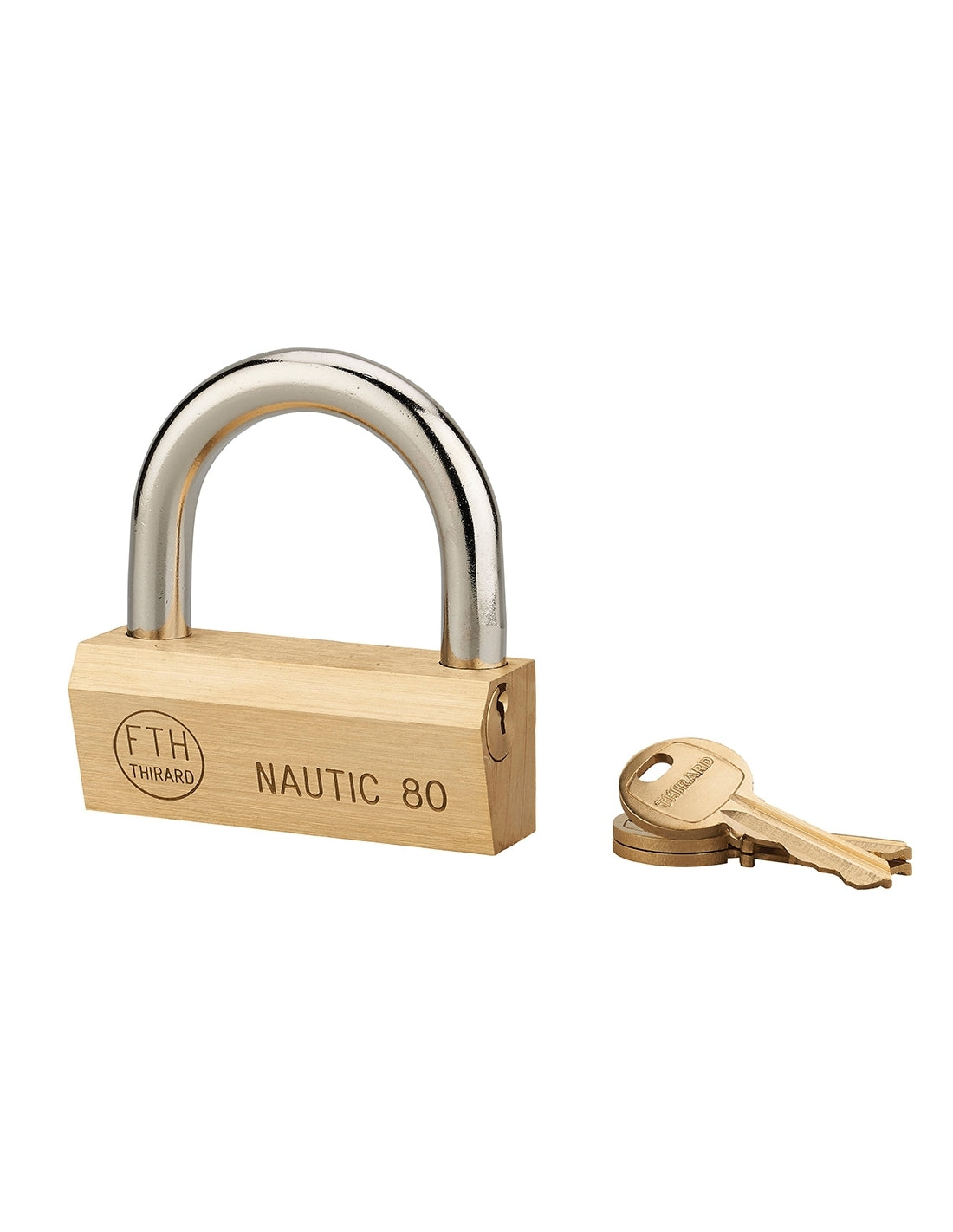 Lucchetto Ottone Nautic 80mm, 3 chiavi, anticorrosione, waterproof, arco acciaio temprato - THIRARD