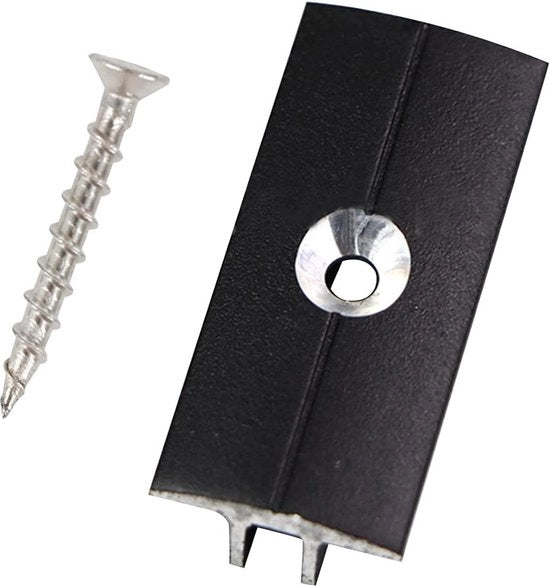 100 clip bevestigings perni nascosti per lamelle di WPC/BPC bambù - pannelli esterni per terrazze - distanziatore a V 6 mm - nero