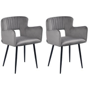Set di 2 sedie da pranzo velluto grigio braccioli schienale intagliato gambe in metallo moderna industriale