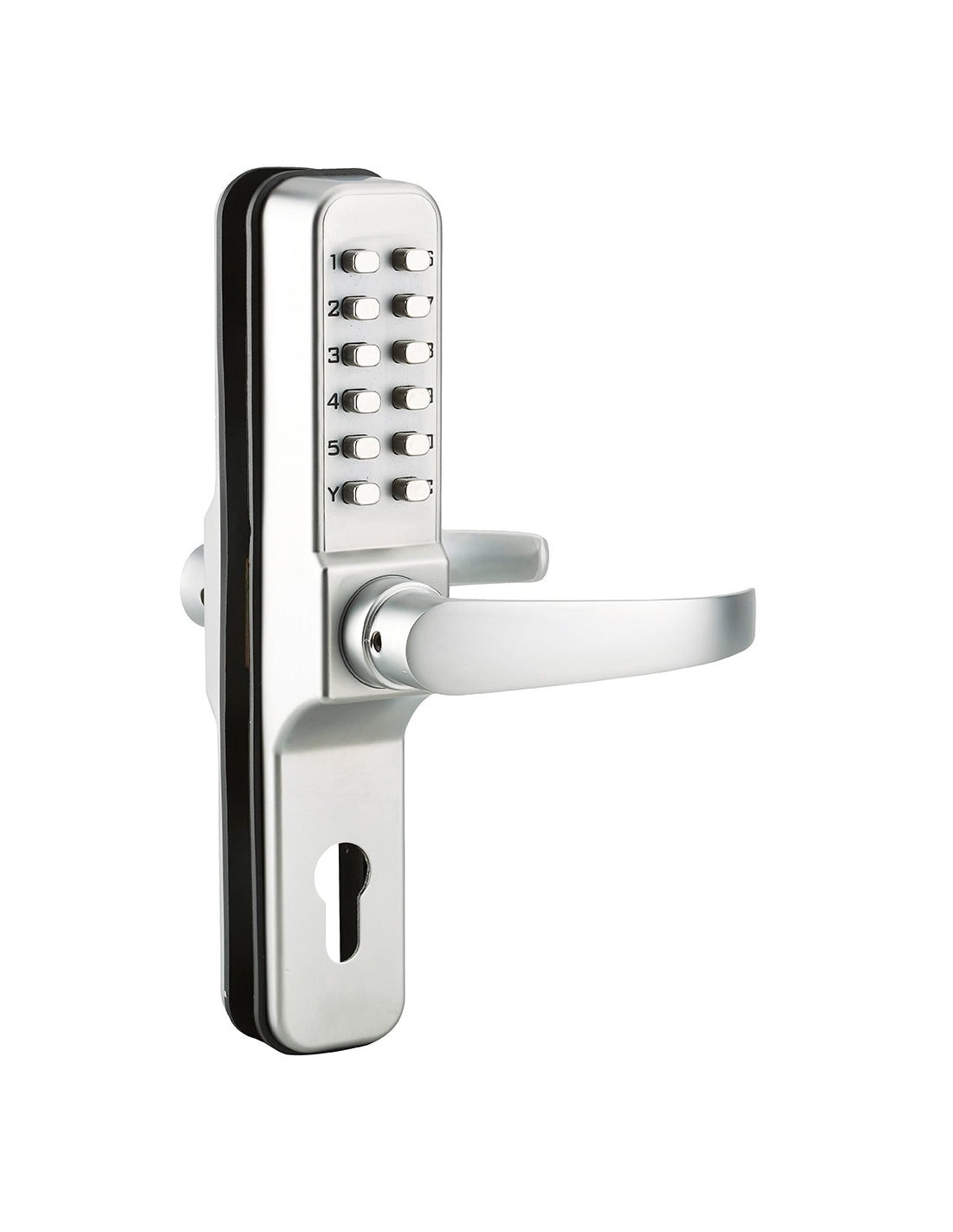 Serratura a combinazione con coppia di maniglie a leva per serratura da infilare per porta d'ingresso, 8 cifre, cromo - THIRARD