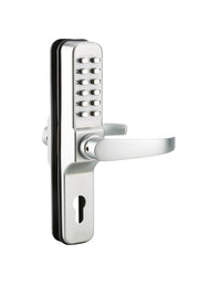 Serratura a combinazione con coppia di maniglie a leva per serratura da infilare per porta d'ingresso, 8 cifre, cromo - THIRARD