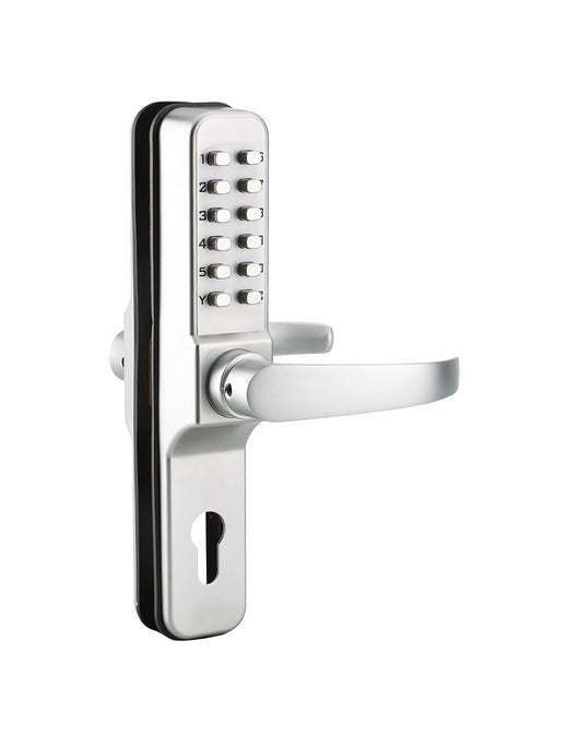 Serratura a combinazione con coppia di maniglie a leva per serratura da infilare per porta d'ingresso, 8 cifre, cromo - THIRARD