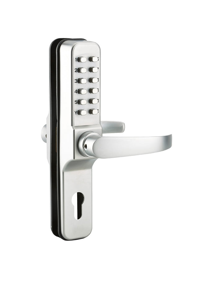 Serratura a combinazione con coppia di maniglie a leva per serratura da infilare per porta d'ingresso, 8 cifre, cromo - THIRARD