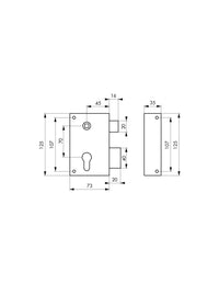 Serratura verticale da applicare doppio cilindro con quadro maniglia per cancello, destra, asse 45mm, 73x125mm, inox - THIRARD