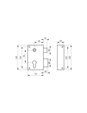 Serratura verticale da applicare doppio cilindro con quadro maniglia per cancello, destra, asse 45mm, 73x125mm, inox - THIRARD
