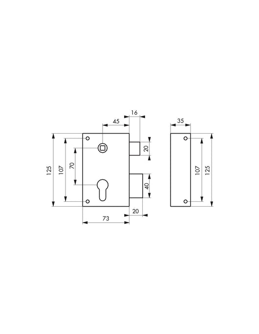 Serratura verticale da applicare doppio cilindro con quadro maniglia per cancello, destra, asse 45mm, 73x125mm, inox - THIRARD