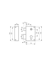 Serratura verticale da applicare doppio cilindro con quadro maniglia per cancello, sinistra, asse 45mm, 73x125mm, inox - THIRARD