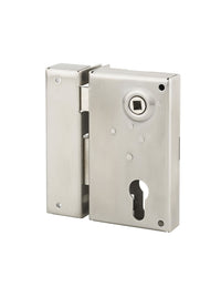 Serratura verticale da applicare doppio cilindro con quadro maniglia per cancello, sinistra, asse 45mm, 73x125mm, inox - THIRARD