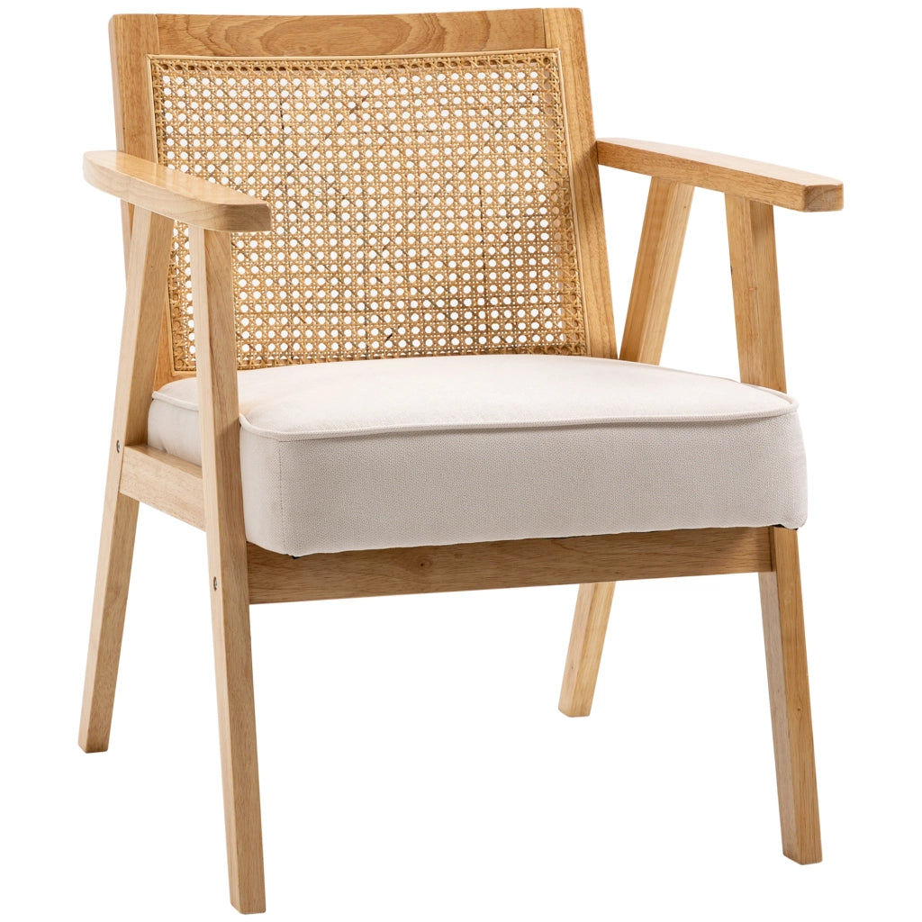 Sedia da pranzo imbottita in legno di caucci¨´ ¨C Xylo ¨C rivestimento tessuto effetto lino crema