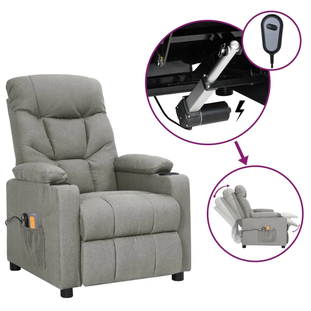 Poltrona Elettrica Massaggio Reclinabile Grigio Chiaro Tessuto cod mxl 55274