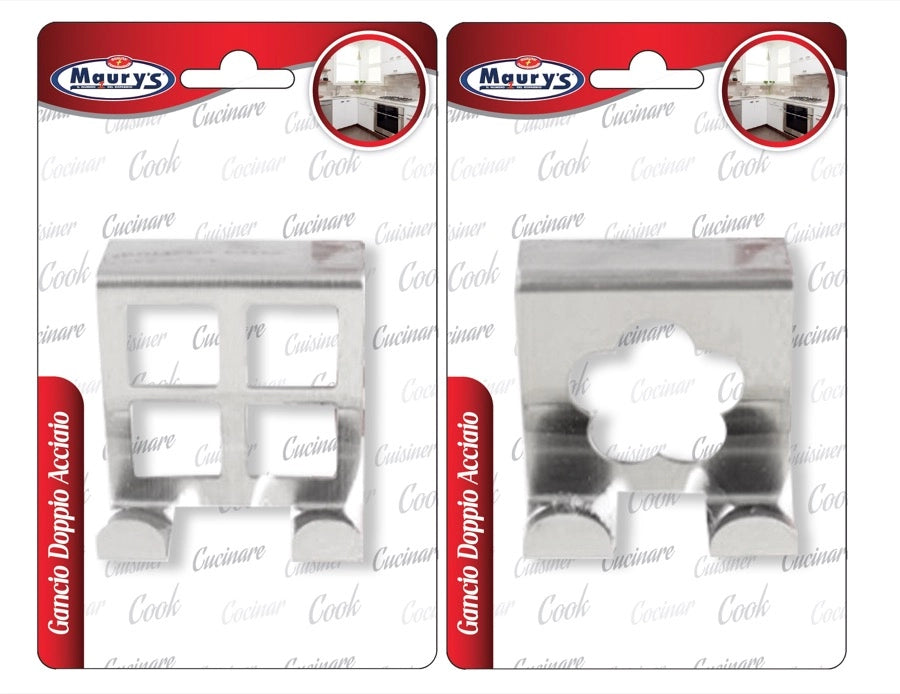 MAURY'S GANCIO DOPPIO DIETRO PORTA IN ACCIAIO DA 5 CM IN DECORO ASSORTITO