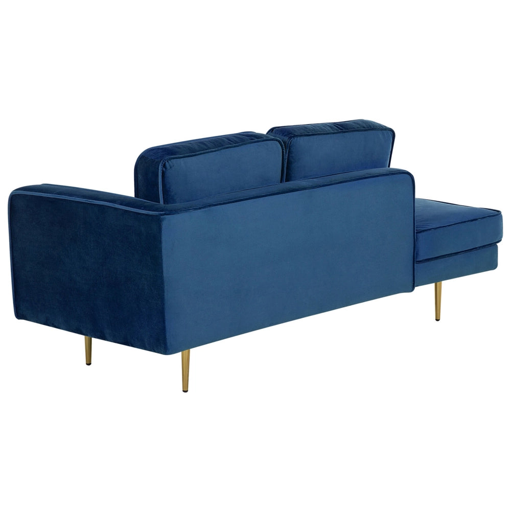 Chaise longue Blu Navy Velluto Imbottito Orientamento versione destra Gambe In Metallo Rafforzamento Cuscino Design Moderno