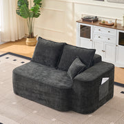 OKWISH Divano 2 Posti, Senza Montaggio con Tasche Laterali e Seduta Imbottita, Ciniglia, Nero