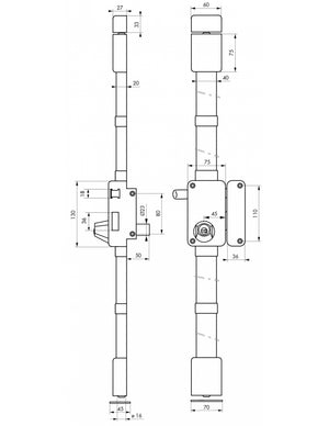 Serratura 3 punti da applicare BELUGA, marrone cilindro HG5 a traino 75 x 130 destra 4 chiavi - THIRARD