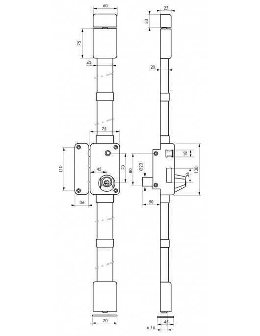 Serratura 3 punti da applicare BELUGA, bianca cilindro HG5 a linguetta 75 x 130 sinistra 4 chiavi - THIRARD