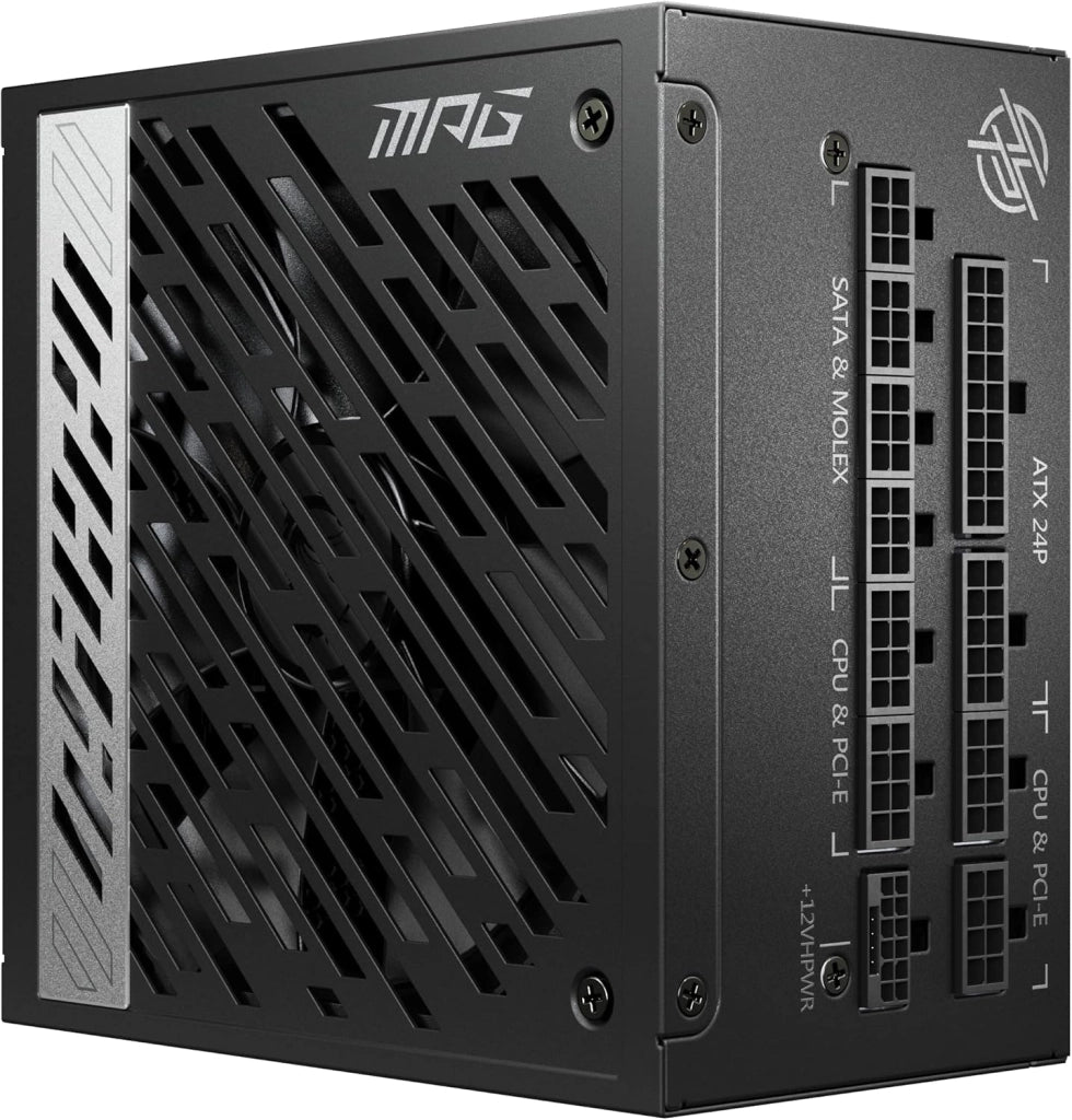MSI MPG A1000G PCIE5 Alimentatore con spina EU, 1000W, certificato 80 Plus Gold, ATX 3.0 completamente modulare, supporto GPU PCIe 5.0, condensatori giapponesi da 105°C, cavi piatti – garanzia 10 anni