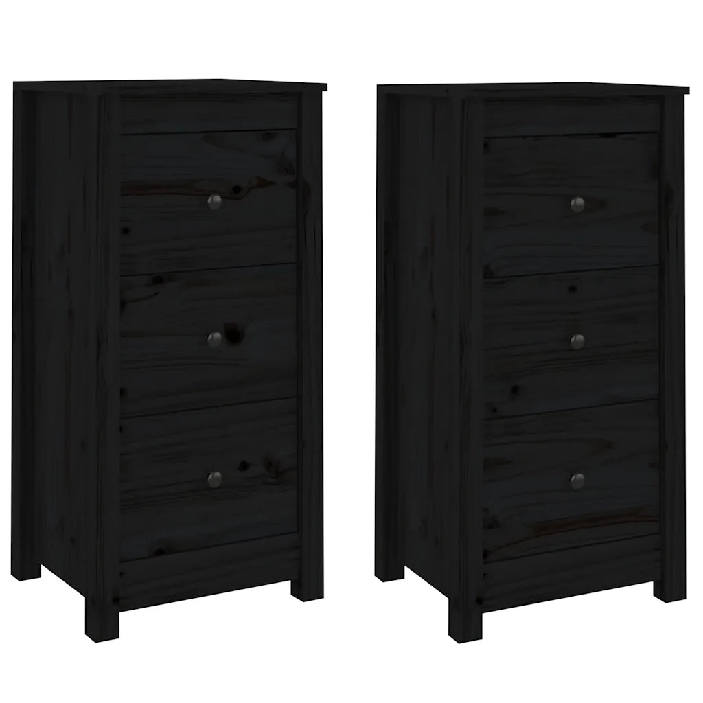 Credenze 2 pz | Madia | Buffet da pranzo | Armadio da pranzo Nere 40x35x80 cm in Legno Massello di Pino