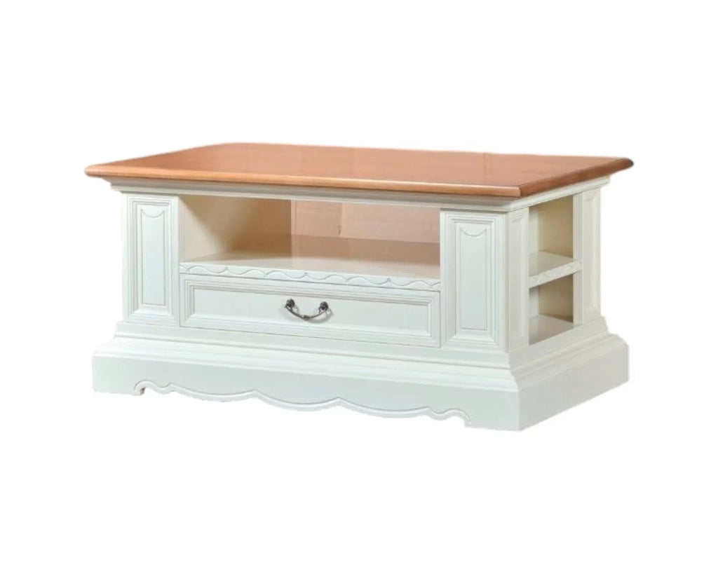 Tavolino classico shabby legno bianco noce grano 125x75x60 - Mobili 2G